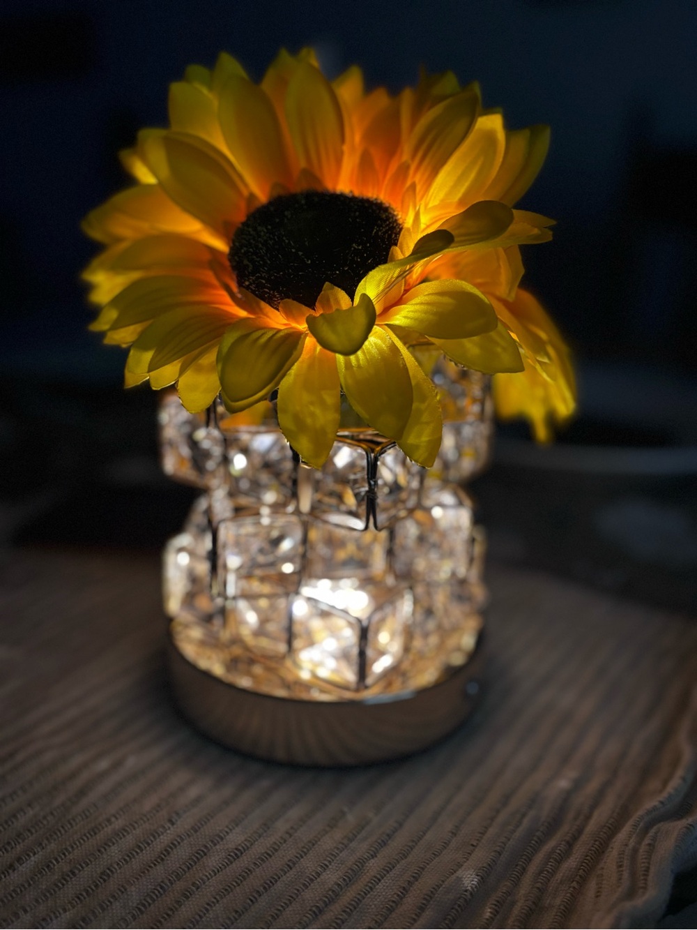 Sunflower Accent Light - Yellow Faux Flower on Crystal Lamp